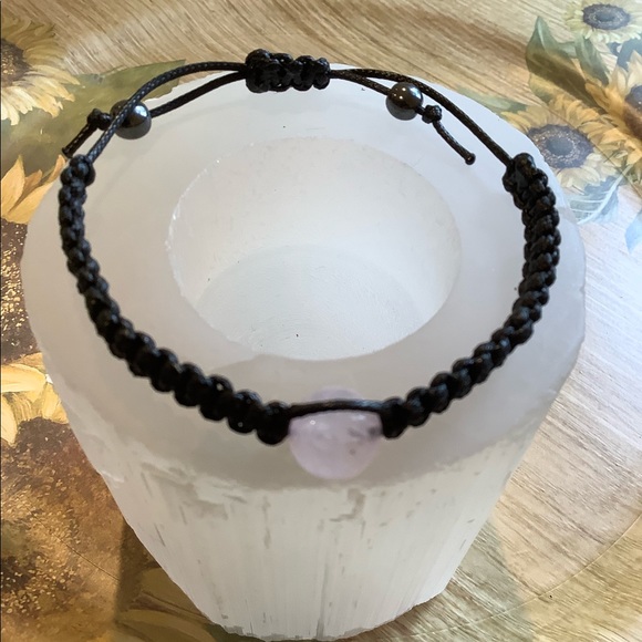 Rose quartz bracelet single bead macrame bracelet handmade black string bracelet - Picture 3 of 7